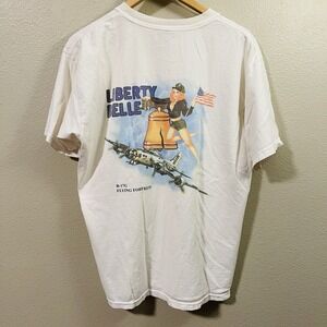 VTG Air Force T-Shirt Liberty Belle Pin Up B-17G Flying Fortress Military Size L